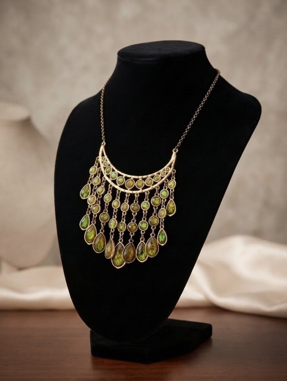 Vintage Gold Whimsigoth Color-Shift Chandelier Bib Necklace Statement | NOS - Picture 5 of 9